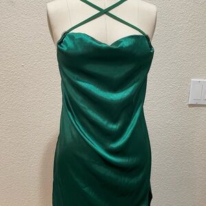 Frederick's of Hollywood Emerald Green Satin Mini Dress